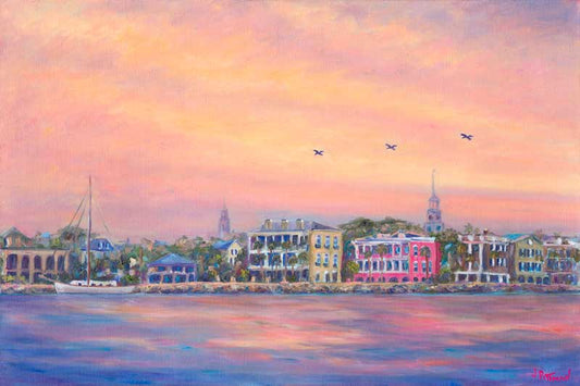 Evening View of the Charleston Skyline from the Harbor.