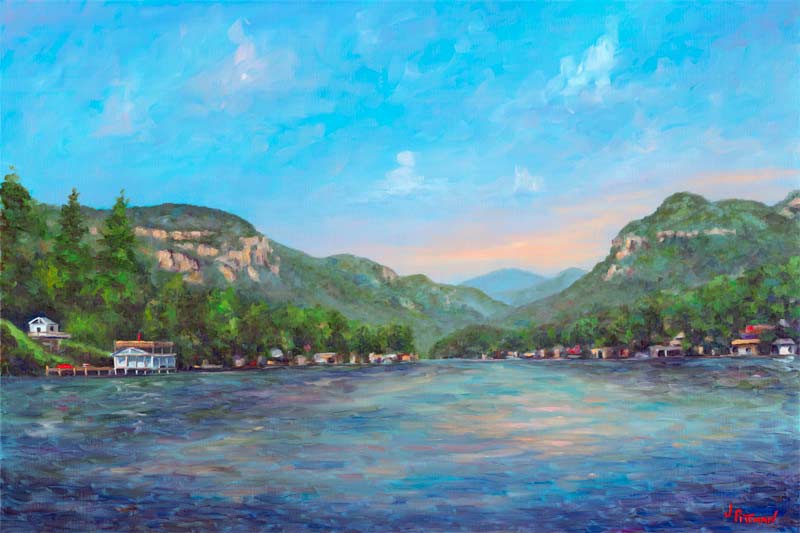 View across Lake Lure and up the Hickory Nut Gorge near Chimney Rock North Carolina.