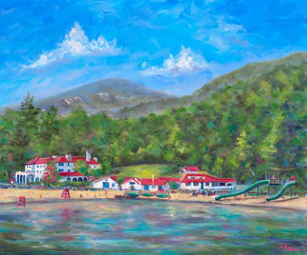 Colorful Lake Lure Beach and the old 1927 Inn.