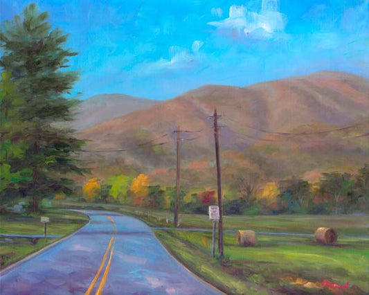 View along rural mountain road and farmland on the way to Cold Mountain NC.