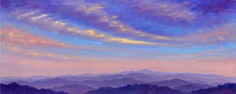 Colorful sweeping cloud formation over Mt Pisgah near Asheville, NC. View looking West
