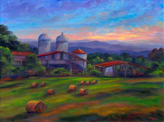 Evening view of rural farm in Mills River, NC