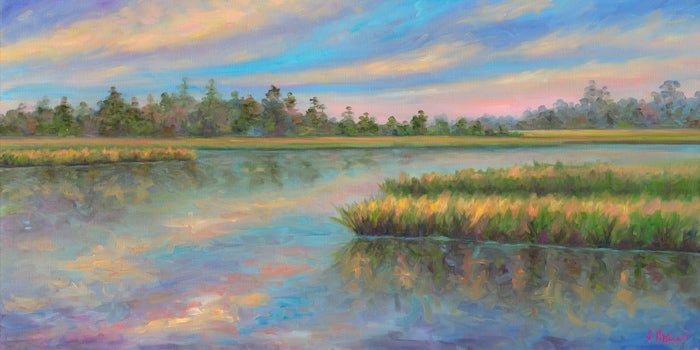 Panoramic view of the Folly River marshes near Charleston SC.