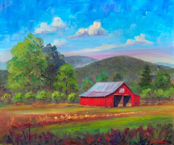 Red barn in Fruitland in Apple Country near Hendersonville North Carolina.
