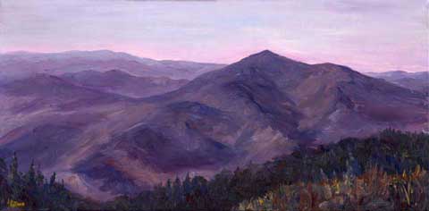 View over Cold Mountain in evening colors from the Blue Ridge Parkway.