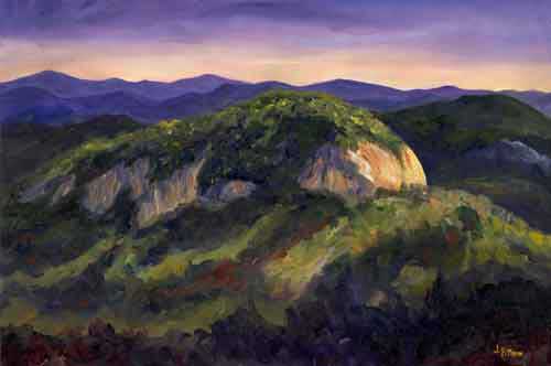 Evening view of Looking Glass Rock from the Blue Ridge Parkway.