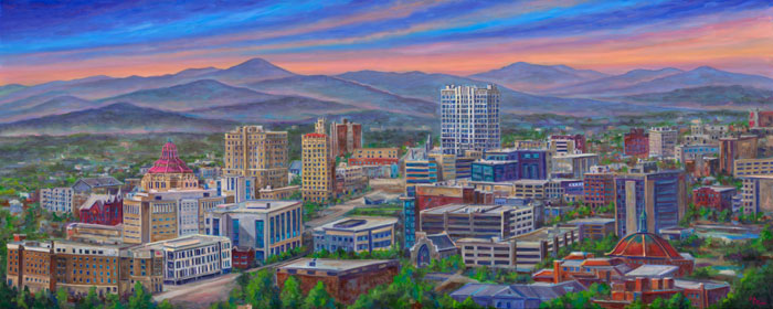 Asheville Skyline from Town Mountain 2020 Oil ainting