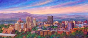 Asheville Cityscape painting from Town Mountain