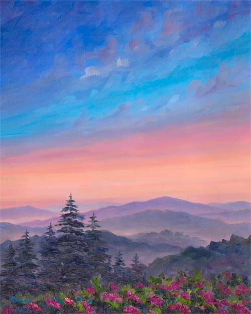 Cold Mountain NC Oil Painting Sunset Sky