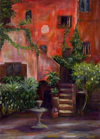 Italian courtyard. rustic oil on canvas Limited Edition Prints Giclee