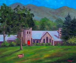 Painting of Grace Episcopal church in Asheville