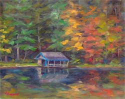 Boathouse Reflections at Lake Logan in Autumn Color