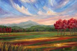 Red Gold Oil Painting Asheville Mountains Autumn