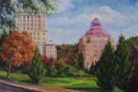Asheville City County Plaza in Autumn oil painting and art prints