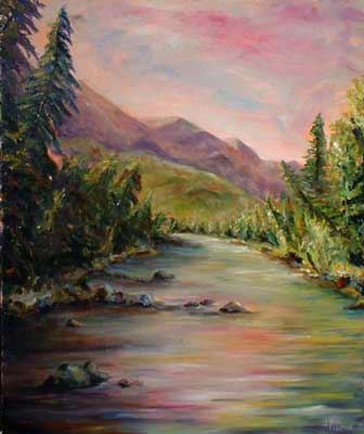 Lower Fork River Glacier national Park Oil Painting Prints Giclee