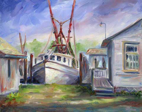"Miss Tammy" Shrimper at rest in Oriental, NC Oil Painting on Canvas