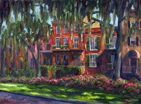 Along Oglethorpe Ave in Savannah Georgia Oil Painting on Canvas