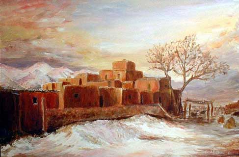 Taos Pueblo painting in new mexico