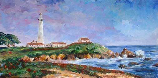 "Pigeon Point Lighthouse" on the California Coast Oil Painting on Canvas