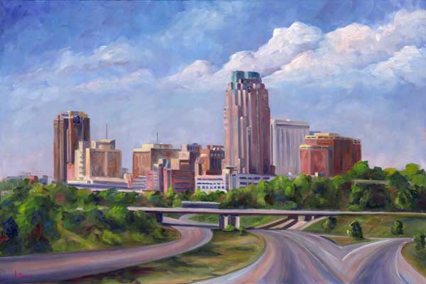 Raleigh North Carolina Skyline Oil Painting on Canvas