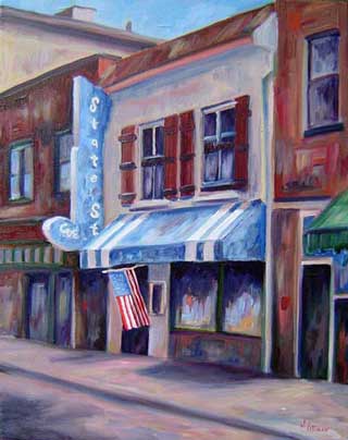 "State Street Cafe" in Downtown Savannah Georgia Oil Painting on Canvas