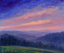 Sunset painting over Blue Ridge Mountains