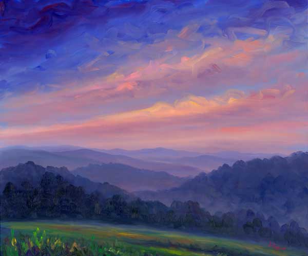 Spectacular Sunset over mt pisgah - near asheville NC Oil painting on canvas Limited Edition Print Giclee