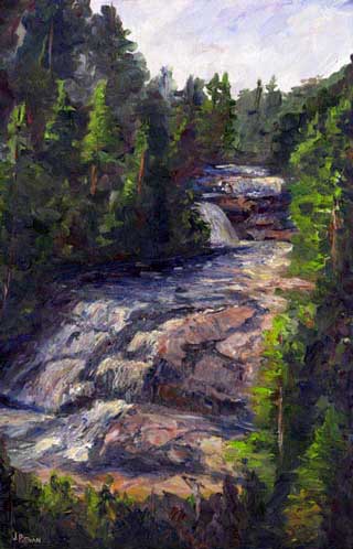 "Triple Falls" Waterfall in Dupont State Forest - near Brevard, NC Oil Painting on Canvas