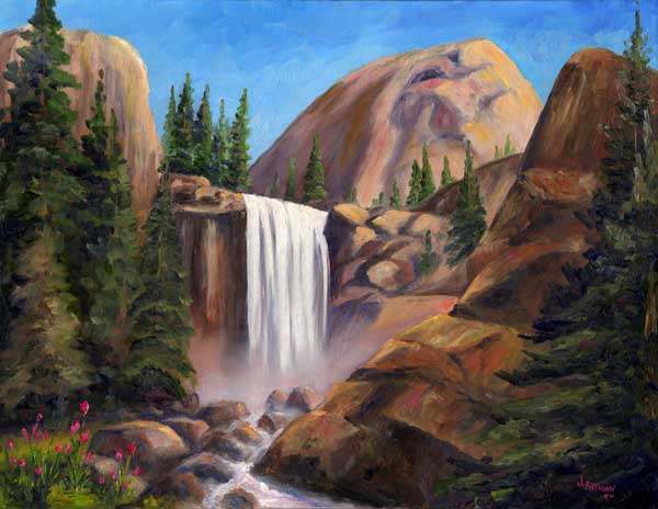Vernal falls in Yosemite National Park - painting