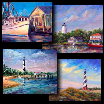 NC Artist North carolina Cape Hatteras Lookout Lighthouses Paintings and Prints Coastal Artwork